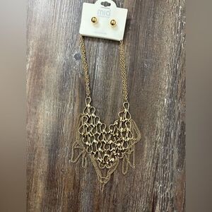 Mia Collection Gold Statement Necklace and Gold Studded Earrings Fashion Jewelry
